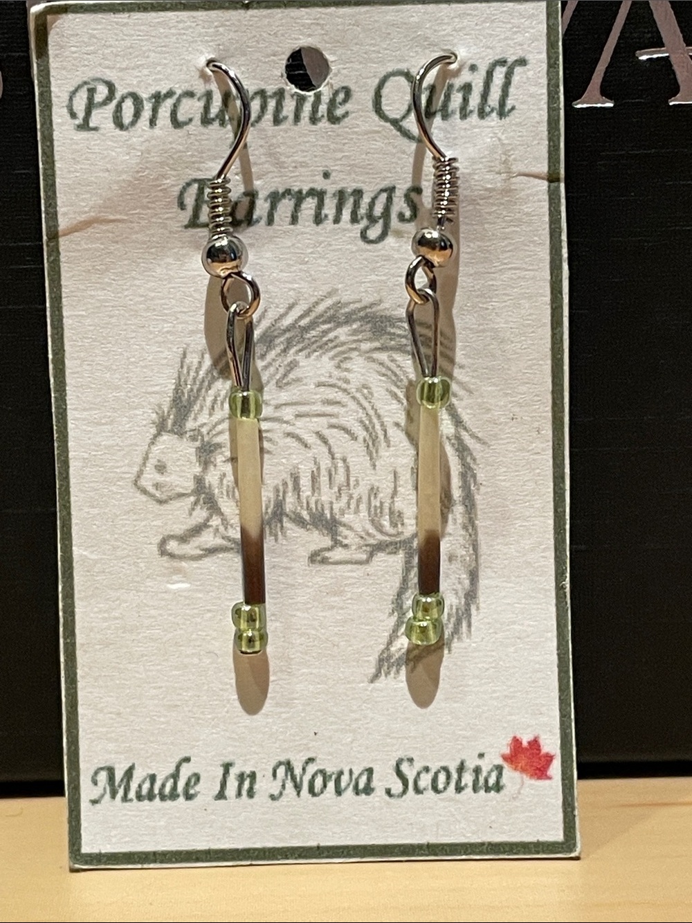 Porcupine Quill Earrings - Silver with Light Green Beads